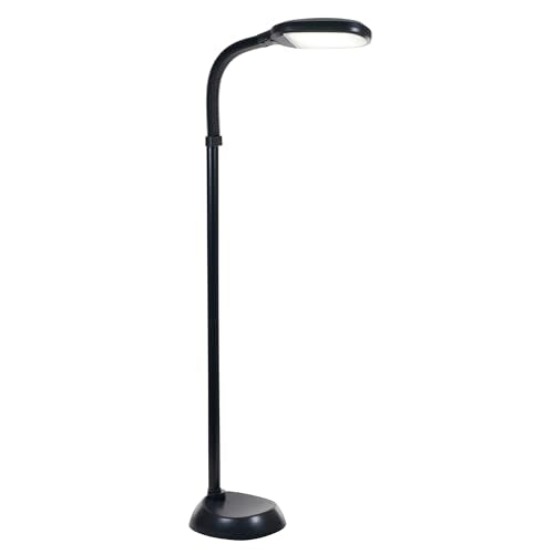 Lavish Home Adjustable LED Floor Lamp with Bendable Neck - Full Spectrum Natural Sunlight LED Lamp for Bedroom and Living Room - Reading, Craft, and Esthetician Light (Black)