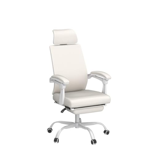 Qulomvs Mesh Ergonomic Office Chair with Footrest Home Office Desk Chair with Headrest and Backrest 90-135 Adjustable Computer Executive Desk Chair with Wheels 360 Swivel Task Chair - color: Cream White With Footrest