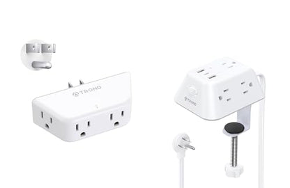 Desk Clamp Power Strip, Surge Protector with 5 AC Outlets and 3 USB Ports + TROND Outlet Extender Surge Protector - Multi Plug Wall Outlet with 4 Grounded Sockets