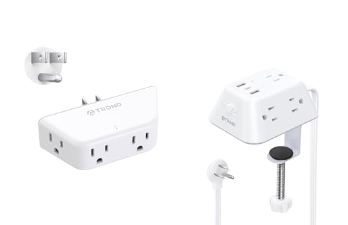 Desk Clamp Power Strip, Surge Protector with 5 AC Outlets and 3 USB Ports + TROND Outlet Extender Surge Protector - Multi Plug Wall Outlet with 4 Grounded Sockets