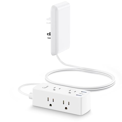 Olcorife Flat Extension Cord with Outlet Cover, Flat Plug Power Strip with 6 Outlets and 3 USB Ports, 5 FT Cord Hidden Outlet Extender for Tight Spaces - size: 5 FT, style: 6AC