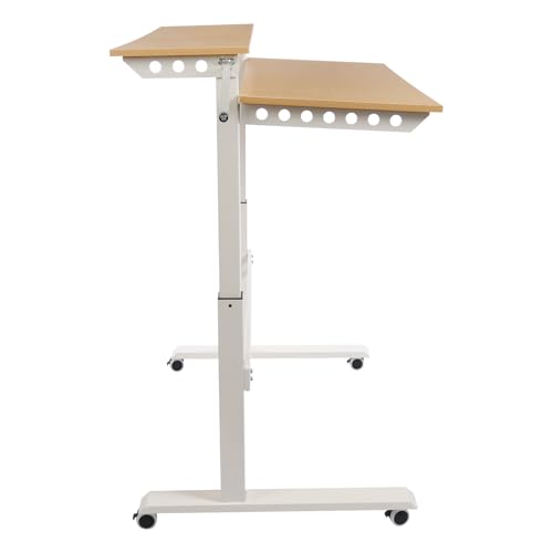 Adjustable Standing Desk, 2-Tier Standing Desk Rolling Standing Desk Mobile Desk Workstation Computer Desk with 4 Wheels for Bedrooms, Computer Rooms, Study Rooms, Offices