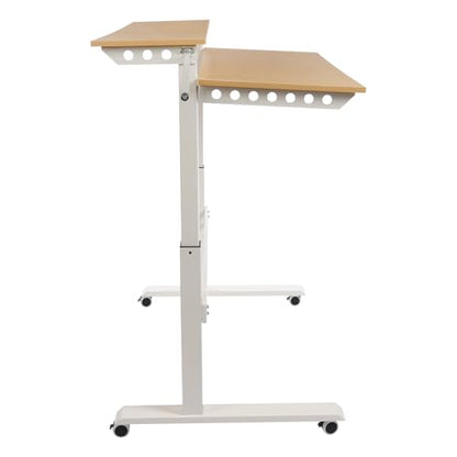 Adjustable Standing Desk, 2-Tier Standing Desk Rolling Standing Desk Mobile Desk Workstation Computer Desk with 4 Wheels for Bedrooms, Computer Rooms, Study Rooms, Offices