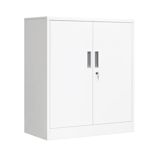 CMY 36" H Metal Storage Cabinet, Locking Storage Cabinet with Doors and Adjustable Shelves for Office, Garage, Home-White - color: White, size: 36" H