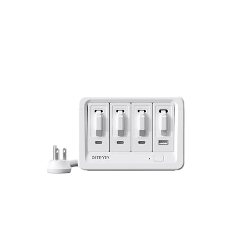1 Lightning, 3 Type-C Retractable Wall Chargers with 1 USB A Port and 1 Power Strip, Desktop Modular Charging Station