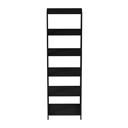 Lavish Home 5-Tier Ladder Bookshelf - Modern Freestanding Wooden Bookcase with Leaning Look Frame Design - Display Shelves for Books, Décor, and Storage in Home, Living Room or Office (Black)