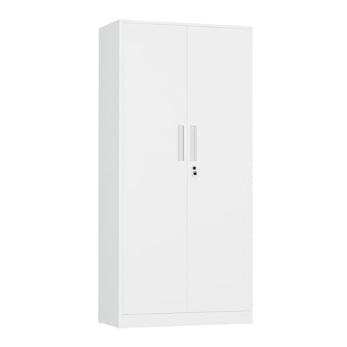 Metal Storage Cabinet, 72" H Lockable Steel Cabinets with Locking Doors, Storage Locker with Adjustable Shelves for Office, Home, Garage, Gym, School (White) - color: White, size: MSC-D16