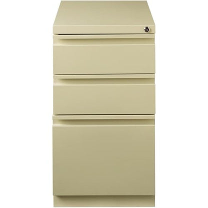 BOWERY HILL Mobile Pedestal Filing Cabinet, 20" Deep, Steel Construction, Putty/Beige Finish, 3-Drawer Box/Box/File Configuration, Lockable, Hidden Casters, Letter-Size Hanging File Storage - color: Beige