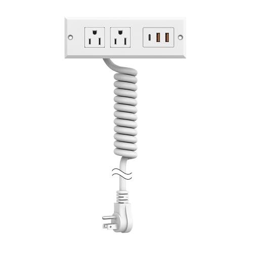 Furniture Drawer Outlet Kit，Recessed Power Strip with PD 20W Fast Charging USB C Port,QC3.0 USB-A Port,5 FT Spring Cord,ETL Listed Conference Furniture Power Outlet(White)