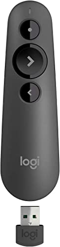 Logitech R500s Laser Presentation Remote Clicker with Dual Connectivity Bluetooth or USB for Powerpoint, Keynote, Google Slides, Wireless Presenter - Graphite (Renewed)
