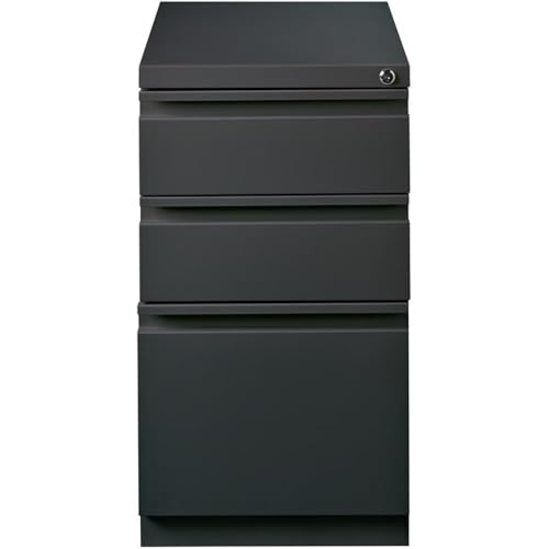 Bowery Hill 3-Drawer Metal Mobile Pedestal Filing Cabinet, 20 in Deep, Charcoal Finish, Steel Construction, Ball-Bearing Drawers, Lockable, Letter-Size Files, Modern Commercial Office Storage Solution - color: Charcoal
