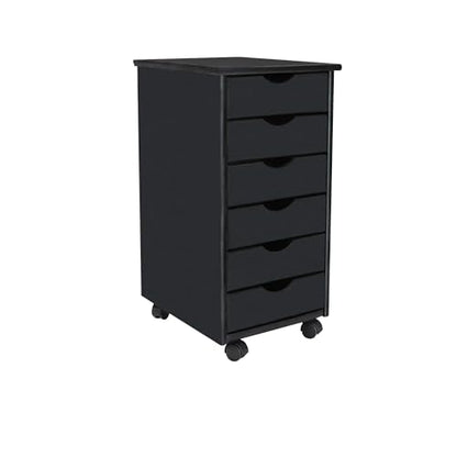 Jela-USA Solid Pine Wood 6 Drawer Rolling Cart, Black - color: Black, style: 6 Drawer
