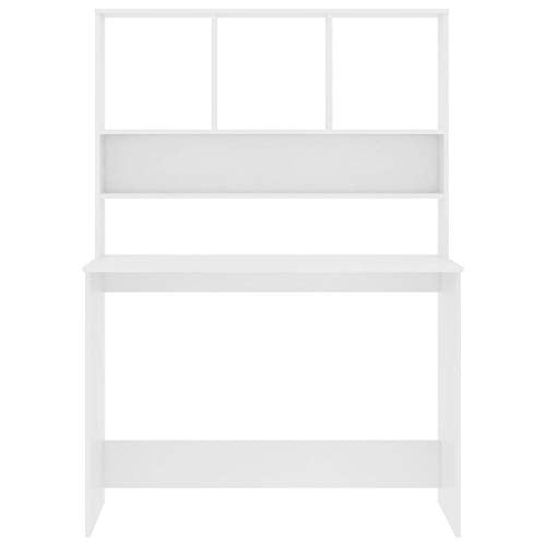 Desk with Shelves White 43.3x17.7x61.8 Inches Engineered Wood Small Space Desk for Office and Dorm - color: White