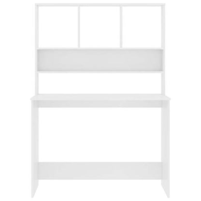 Desk with Shelves White 43.3x17.7x61.8 Inches Engineered Wood Small Space Desk for Office and Dorm - color: White