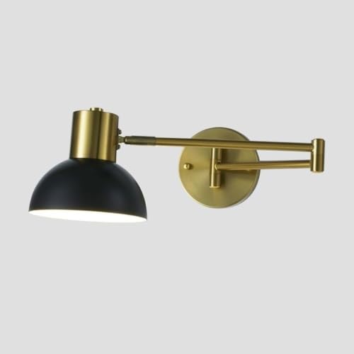 Modern Iron Swing Arm Wall Sconce Gold and Black Adjustable Wall Lamp Fixture for Bedroom Bedside Living Room Reading Mid Century Industrial Wall Mounted Lighting E26 Base Hardwired(Black) - color: Black