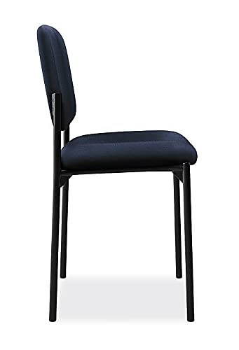 HON Scatter Guest Chair, Armless Office Chairs, Fabric, Navy | Stackable desk chair no wheels for waiting rooms chairs, conference room chair, banquette seating, and office furniture - color: Navy - Fabric Back - Armless