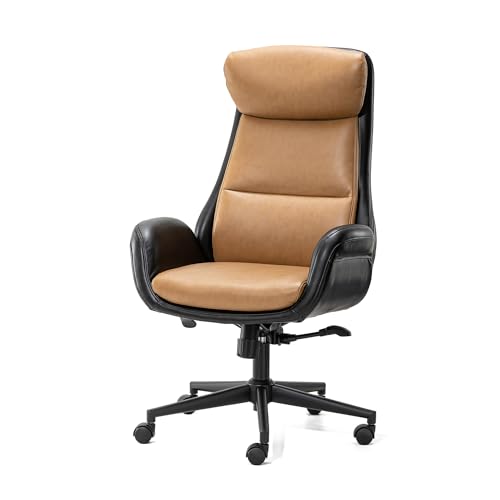 Glitzhome High Back Office Chair,Modern Ergonomic Swivel Office Chair,Adjustable Home Office Desk Chair with Lumbar Support,Black & Camel - color: Black & Camel