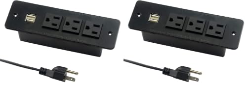 Conference Recessed Power Strip with USB 3 Outlets 1875W/12amp 2 USB Ports 2.1amp 10ft Power Cord Black (Pack of 2) - color: Black, size: USB-A (Pack of 2)