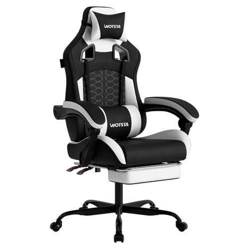 Gaming Chair with Massage,Ergonomic PC Gaming Chair with Footrest Comfortable Headrest and Lumbar Support,High Back PVC Leather,300LBS (Black White) - color: Blackwhite(type-b)
