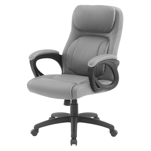 Office Star FL Series Executive Seating Faux Leather Manager's Adjustable Office Chair with Padded Arms, Charcoal Grey with Grey Mesh Accents - color: Charcoal Grey
