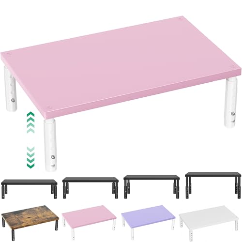 OPNICE Adjustable Monitor Stand Riser for Desk, Wood Computer & Laptop Stand, Desk Organizers and Accessories, Office Desk Accessories & Workspace Organizer for Home Office Supplies, Pink - color: Pink, size: Adjustable Height