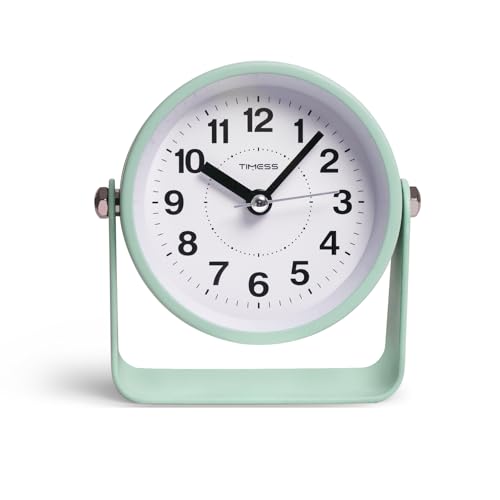 TIMESS Analog Alarm Clock with Snooze & Light, Silent Non-Ticking, Green | On-demand light, quartz movement, battery operated, easy to set, gentle wake alarm, bedside clock for home, travel, or office - color: Green