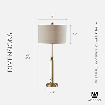 Adesso Table Lamp, Antique Brass & Oatmeal, Adjustable Height, 34.5” - color: Antique Brass, size: Table Lamp