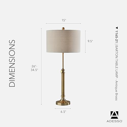 Adesso Table Lamp, Antique Brass & Oatmeal, Adjustable Height, 34.5” - color: Antique Brass, size: Table Lamp