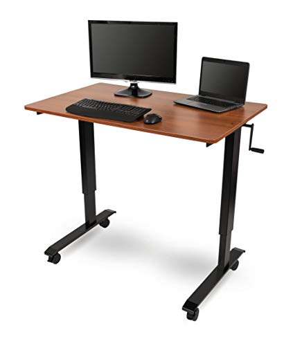 Stand Up Desk Store Crank Adjustable Height Rolling Standing Desk (Black Frame/Teak Top, 48" Wide) - color: Black Frame/Teak Top, size: 48 Inches Wide