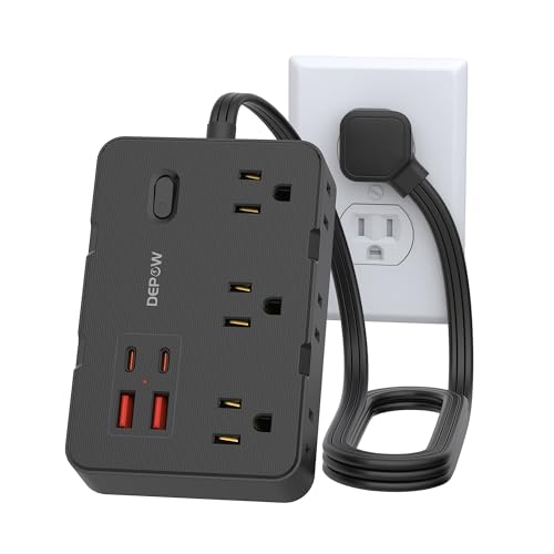 DEPOW 3 FT Power Strip Surge Protector with 6 Outlets 4 USB Ports (2 USB C) - color: Black, size: 3 FT