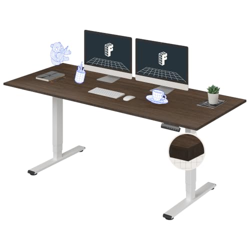 FLEXISPOT E6 Bamboo 3-Stage Dual Motor Electric Standing Desk 72 x 30 Sit Stand Up Desk, Holds 220 lbs, Adjustable Height w/Memory Presets, Solid Walnut Bamboo Desktop & White Frame, Ships in 2 Boxes - color: White Frame+ Walnut Bamboo Top, size: 72"x30"