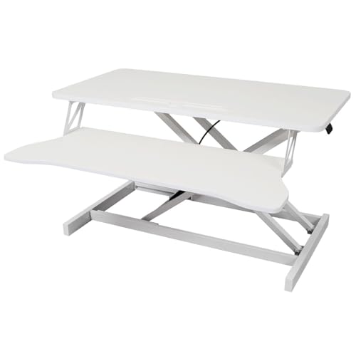 Standing Desk Converter 31.5", Height Adjustable Sit Stand Desk Riser with Keyboard Tray, Gas Spring Stand Up Workstation for Dual Monitors, Laptop & Home Office, Black/White,White - color: White