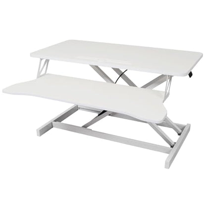 Standing Desk Converter 31.5", Height Adjustable Sit Stand Desk Riser with Keyboard Tray, Gas Spring Stand Up Workstation for Dual Monitors, Laptop & Home Office, Black/White,White - color: White