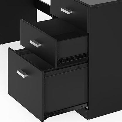 SHW L-Shaped Home Office Wood Corner Desk w/Box Box File Drawers, Black | 51 x 59 Inches | 2 Pre-installed Grommets - color: Black