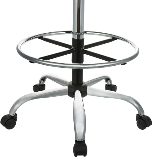 Amazon Basics Multi-Purpose Adjustable Drafting Spa Bar Stool with Sturdy Foot Rest, Back Support Cushion, 360° Swivel and Wheels, Black