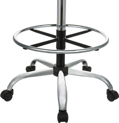Amazon Basics Multi-Purpose Adjustable Drafting Spa Bar Stool with Sturdy Foot Rest, Back Support Cushion, 360° Swivel and Wheels, Black