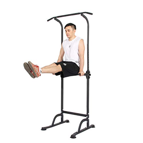 soges Power Tower Pull Up Bar Station, Free Standing Pull Up Rack Dip Station for Home Gym, Height Adjustable Home Strength Training Fitness Workout Equipment - color: Black