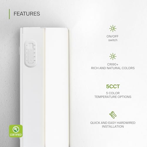 ASD LED Under Cabinet Lighting Hardwired, 24 Inch 12W 2700K-5000K Selectable, 1051LM, CRI90+, Direct Wire Linkable Under Counter Lights for Kitchen, Dimmable Under Cabinet Lights, White, UL Certified - color: 24 Inch, size: 1 Pack