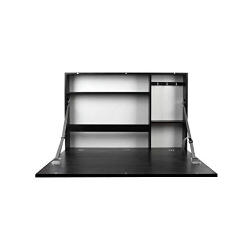 Prinz Work From Home Wall-Mounted Desk, Black Folding With Chalkboard Front, Space-Saving Floating Design, Ready to Hang, Interior Shelves, 36 x 24 x 5 Inches - color: Black