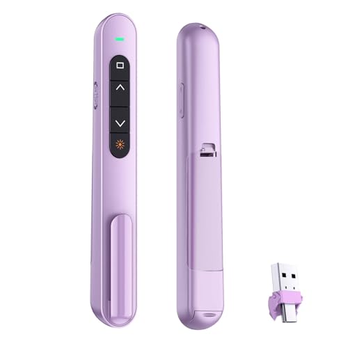 QUI Presentation Clicker with Volume Control, Wireless Presenter Remote | Plug & Play 2.4GHz USB Slide Advancer Compatible with Mac/Windows, Works with PowerPoint, Keynote, and Google Slides - color: Purple, size: L