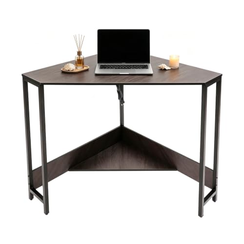 Corner Desk with Outlets and USB Ports, Triangle Desk with Storage