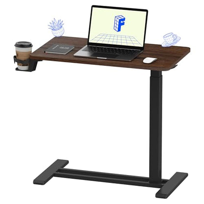 FLEXISPOT H7 28" Pneumatic Height-Adjustable Overbed Table with Wheels - color: Mahogany, size: Small