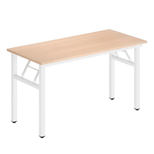 DlandHome 47 Inch Folding Computer Desk, Fully Assembled, Pink Oak - color: Pink Oak + White, size: 47 Inches