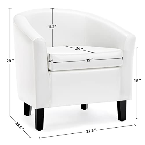 Topeakmart Faux Leather Accent Chair Set of 2, 300 lb Cap, White | Set of 2 PU Leather Barrel Chairs, U-shaped Backrest, Foam Seat, 18" Seat Height, Solid Wood Legs - color: White, size: Set of 2