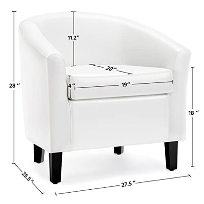 Topeakmart Faux Leather Accent Chair Set of 2, 300 lb Cap, White | Set of 2 PU Leather Barrel Chairs, U-shaped Backrest, Foam Seat, 18" Seat Height, Solid Wood Legs - color: White, size: Set of 2