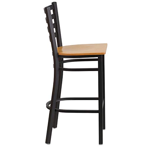 Flash Furniture HERCULES Series Black Ladder Back Metal Restaurant Barstool - Natural Wood Seat - color: Natural Wood Seat/Black Metal Frame, size: Set of 1