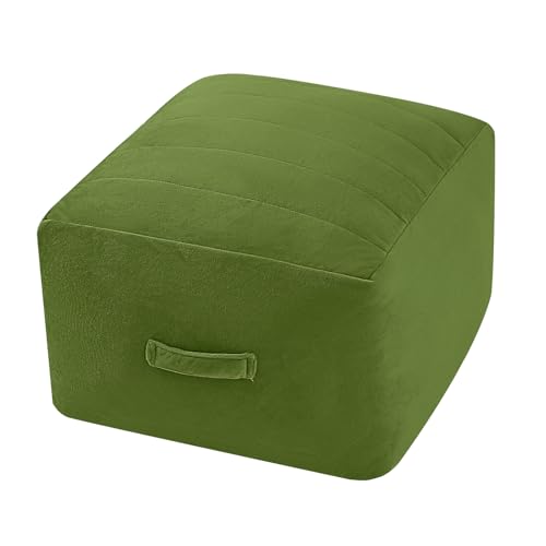 MeMoreCool Square Stuffed Pouf Ottoman Foot Rest, Floor Pouf Foot Stool with Foam Chunk Filling, Soft Stuffed Ottoman Footrest for Living Room, Green - color: Striped Green