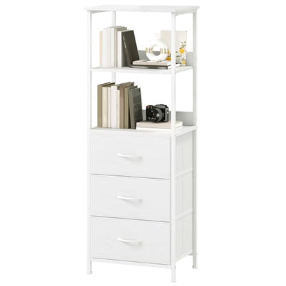 Somdot 5 Tier Bookshelf with 3 Drawers, Narrow Storage Bookcase for Bedroom | Tall Metal Frame Bookcase for Small Spaces, Living Room and Home Office, White - color: White