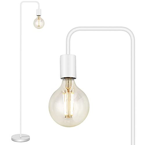 BoostArea Floor Lamp, White Industrial Floor Lamp, 63In Standing Lamp, E26 Socket, On/Off Footswitch, Whole Metal, ETL Listed, Modern Small Lamp for Bedroom, Living Room, Minimalist, Vintage, Mid-Age - color: White