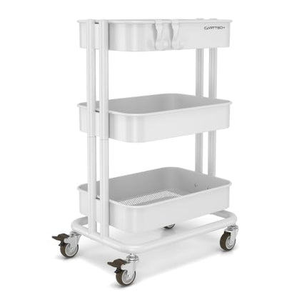 3 Tier Rolling Cart Metal Utility Cart with Lockable Wheels Home Office - color: White, size: Small